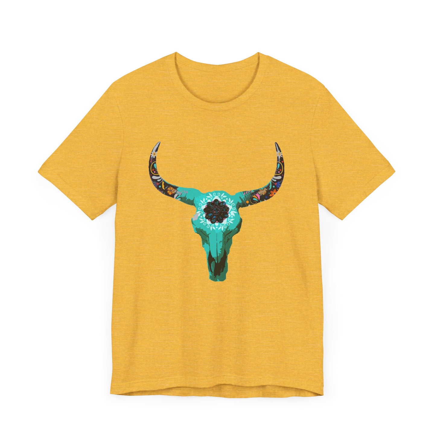 Turquoise Floral Longhorn Skull T-Shirt