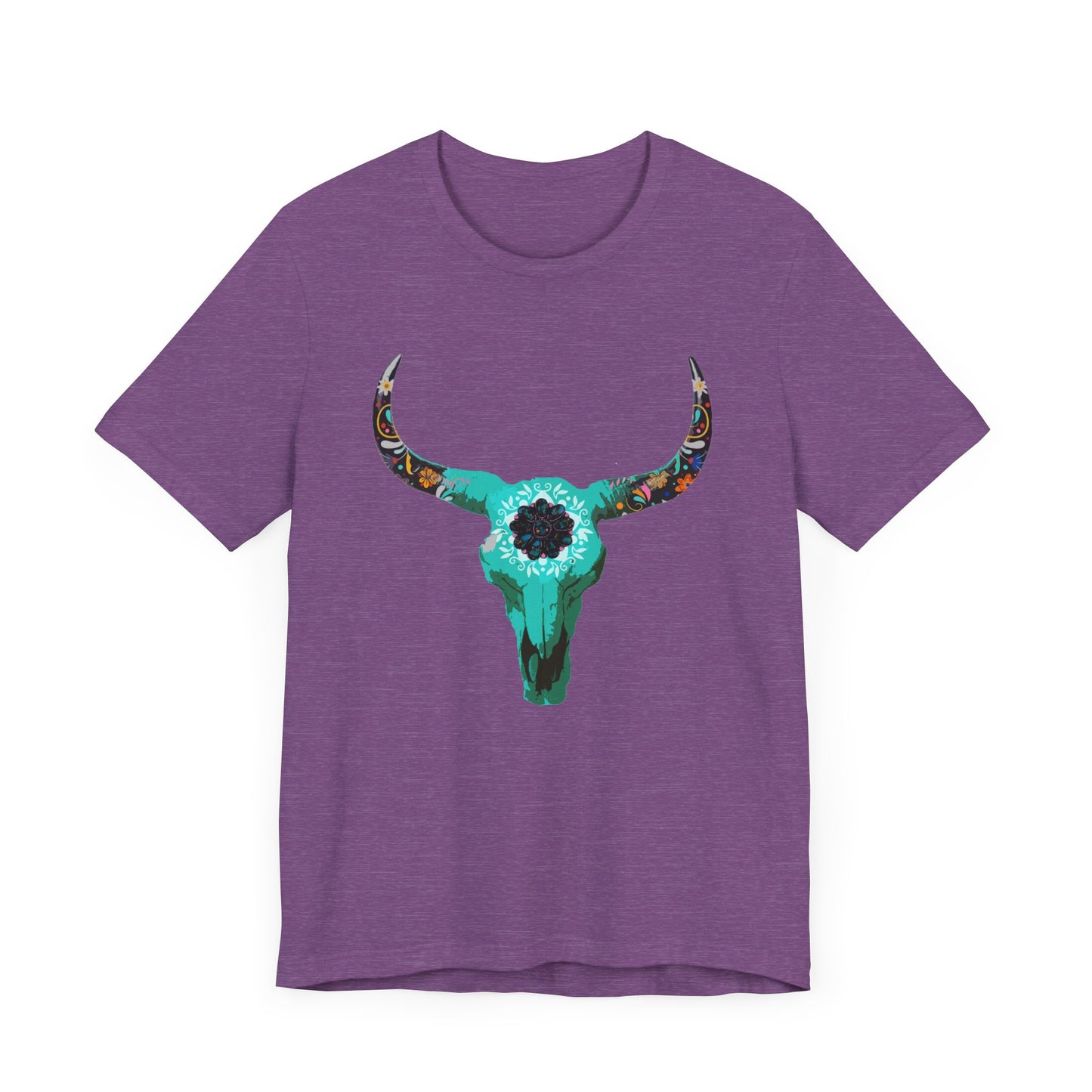Turquoise Floral Longhorn Skull T-Shirt